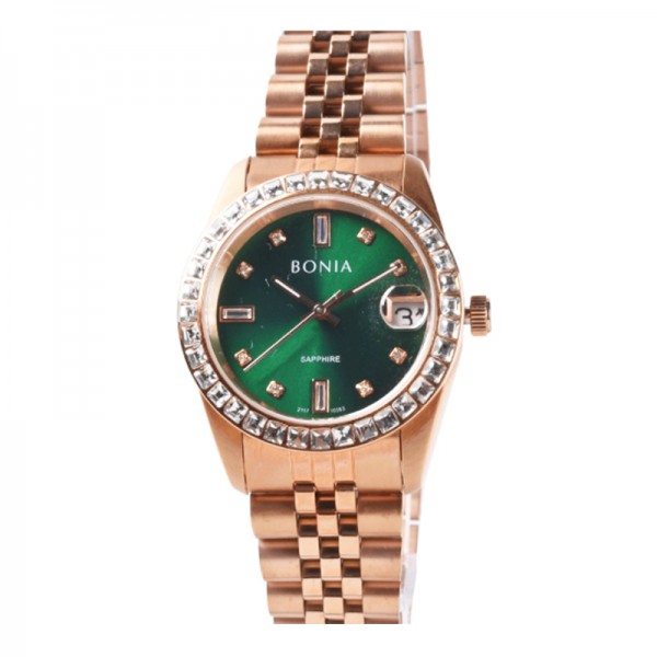 Bonia BNB10553-1597S Full Rosegold Green Dial Ring Diamond Unisex